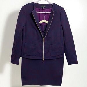 ESCADA 2 Piece Violet Purple‎ and Dark Navy Abstract Print Skirt Suit Size Large